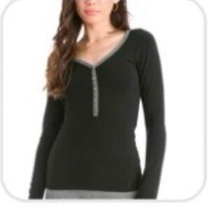 Sexy Slim Fitting XS Black Long Sleeve Cotton Vintage Top Hard Tail Clothing NWT